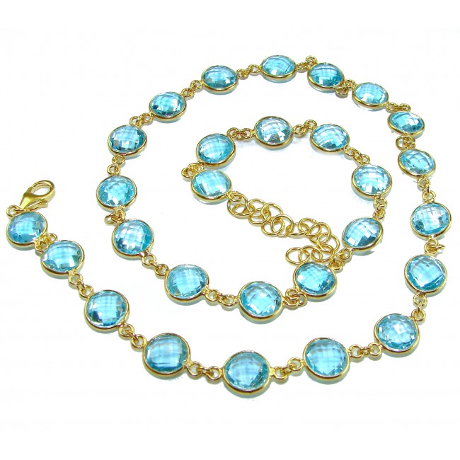 Atlantica 30.5 carat genuine round shape Swiss Blue Topaz 18K Gold over .925 Sterling Silver handmade Statement necklace - photo 4