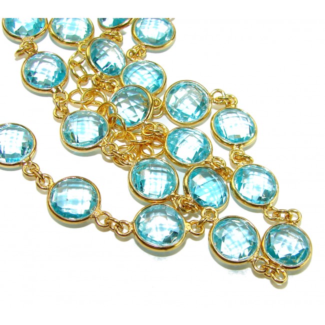 Atlantica 30.5 carat genuine round shape Swiss Blue Topaz 18K Gold over .925 Sterling Silver handmade Statement necklace - photo 3