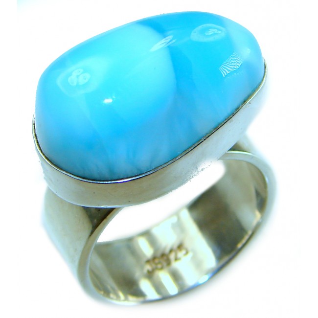 Blue Perfection AUTHENTIC Larimar .925 Sterling Silver handmade Large ring size 6 3/4