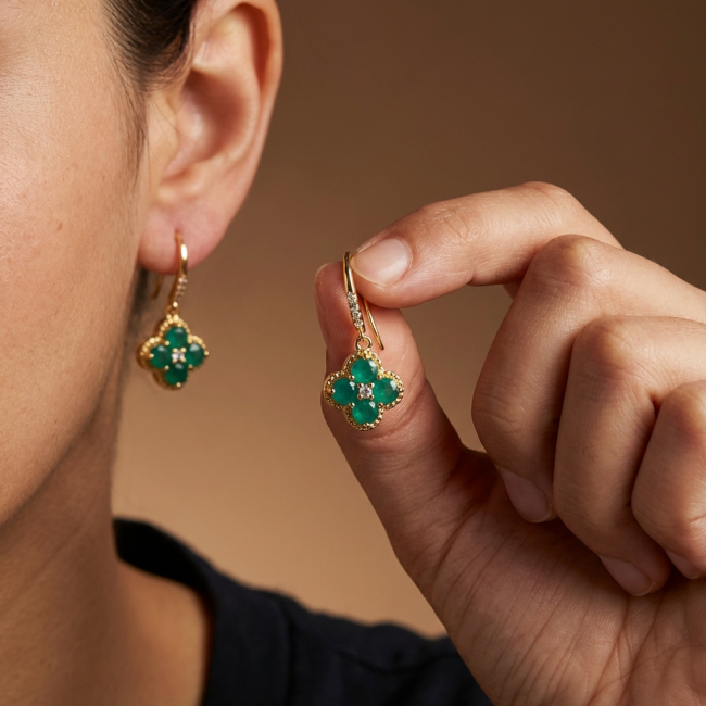 Giovanna - Authentic 8.9 carat Emerlad .925 Sterling Silver dipped in 18K Gold handcrafted earrings