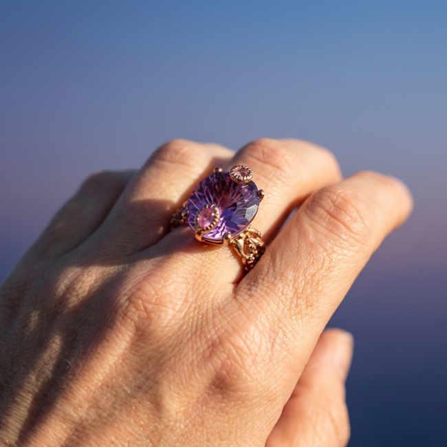 Purple Royalty 14.5 carat Amethyst .925 Sterling Silver dipped in 18K Gold over Handcrafted Ring size 8