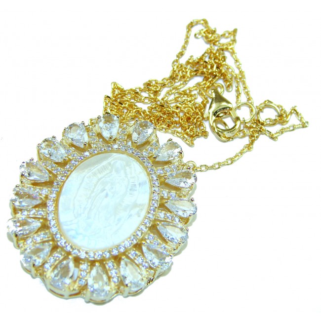 Virgin MARY Precious Blister Pearl 18K Gold over .925 Sterling Silver Necklace - photo 2