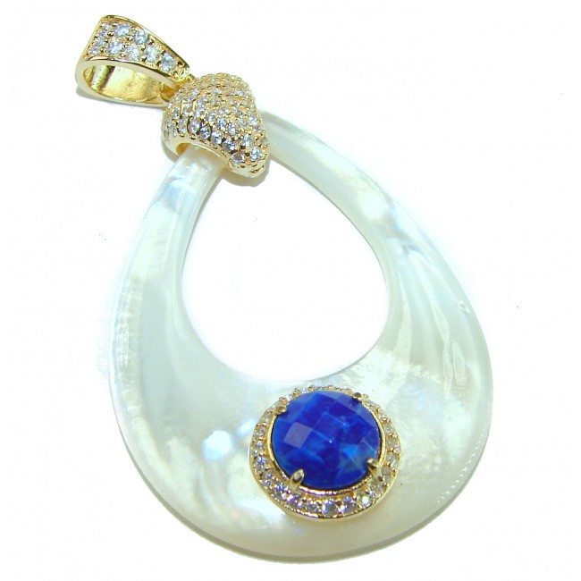 Genuine Blister Pearl lab grown Diamond 18K Gold over .925 Sterling Silver Statement pendant