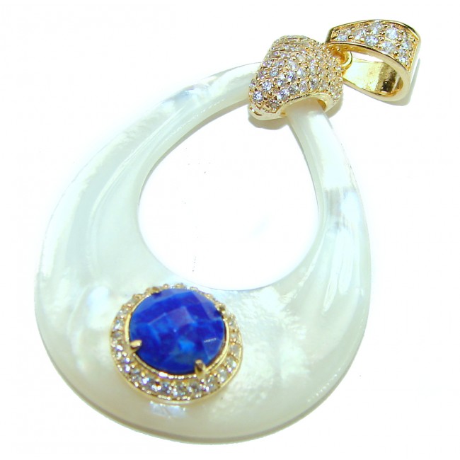 Genuine Blister Pearl lab grown Diamond 18K Gold over .925 Sterling Silver Statement pendant