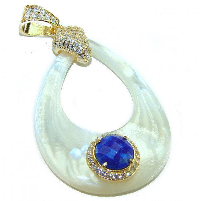 Genuine Blister Pearl lab grown Diamond 18K Gold over .925 Sterling Silver Statement pendant