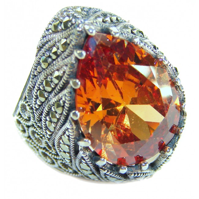 Pure Celestial energy Natural 19.4 carat Golden Topaz Marcasite .925 Sterling Silver handmade Large Statement Ring size 7 1/4 - photo 4