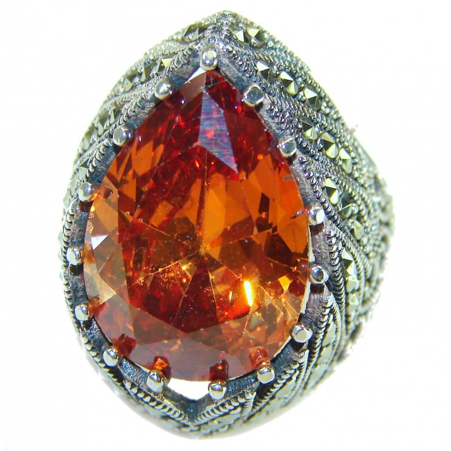 Pure Celestial energy Natural 19.4 carat Golden Topaz Marcasite .925 Sterling Silver handmade Large Statement Ring size 7 1/4 - photo 3