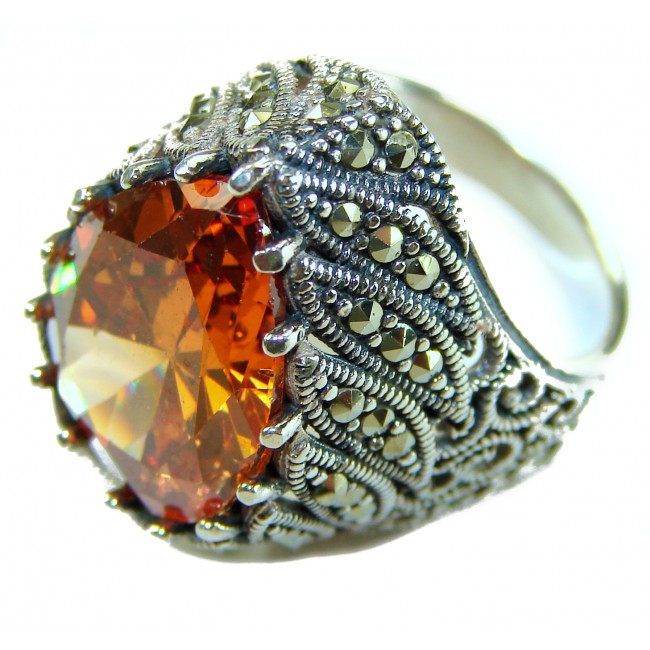 Pure Celestial energy Natural 19.4 carat Golden Topaz Marcasite .925 Sterling Silver handmade Large Statement Ring size 7 1/4 - photo 2