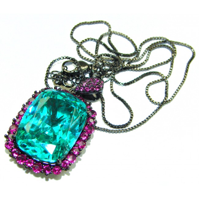Authentic 22.2 carat Aquamarine Ruby Black rhodium over .925 Sterling Silver handmade necklace