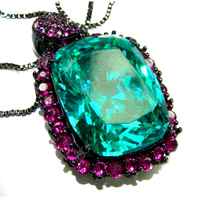 Authentic 22.2 carat Aquamarine Ruby Black rhodium over .925 Sterling Silver handmade necklace