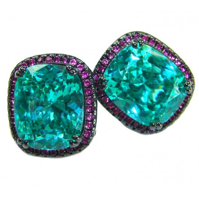 Authentic 10.2 carat Aquamarine Ruby Black rhodium over .925 Sterling Silver handmade earrings