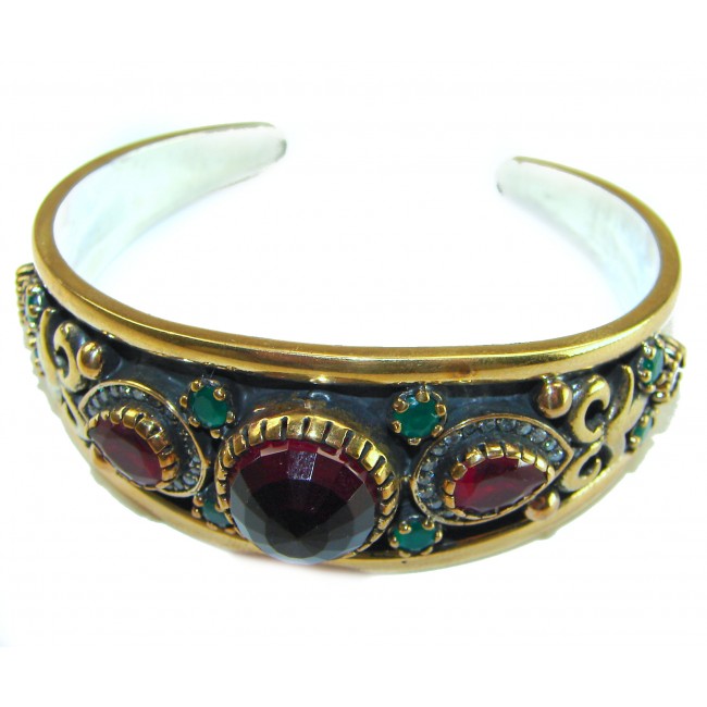 Victorian Style 22.5 carat Ruby & White Topaz .925 Sterling Silver Bracelet / Cuff