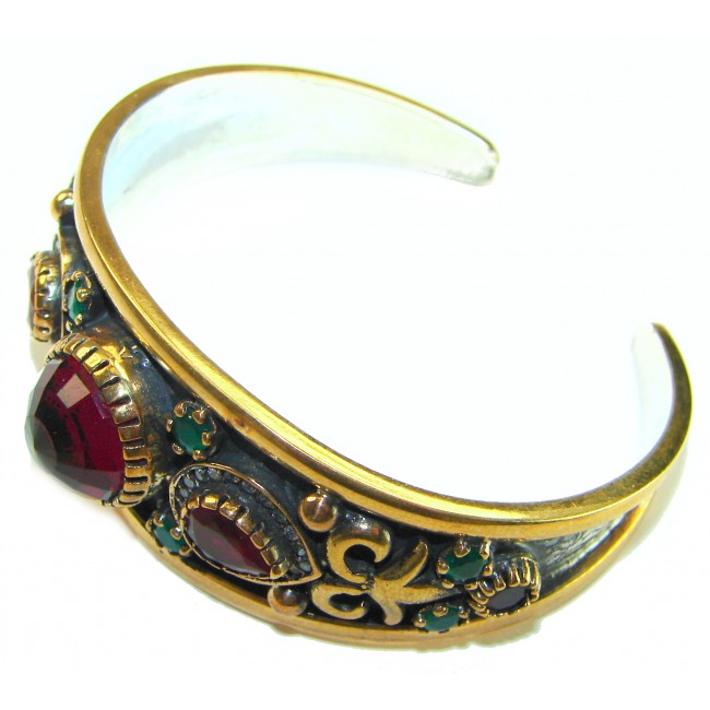 Victorian Style 22.5 carat Ruby & White Topaz .925 Sterling Silver Bracelet / Cuff