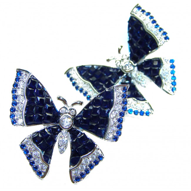 Magnificent Jewel Sapphire Butterflies .925 Sterling Silver handcrafted incredible earrings - photo 2