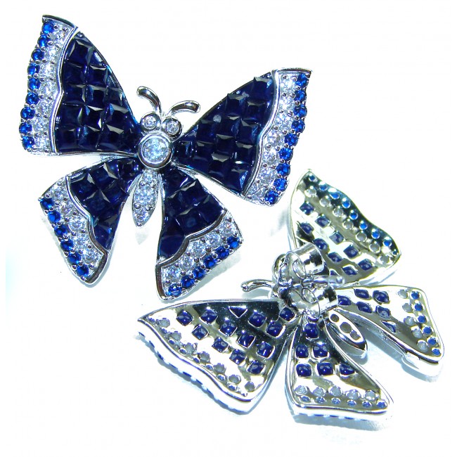 Magnificent Jewel Sapphire Butterflies .925 Sterling Silver handcrafted incredible earrings - photo 1