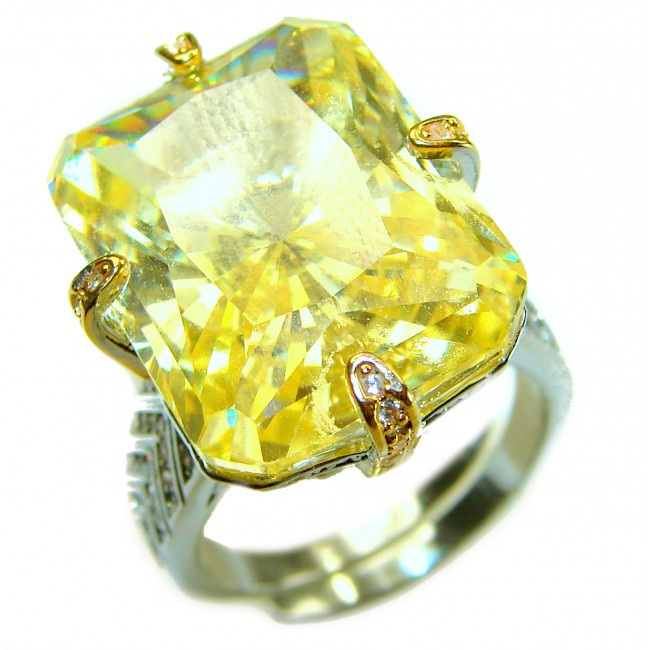 Solid 35.8 carat Genuine Yellow Sapphire 2 tones .925 Sterling Silver handcrafted ring size 7 adjustable - photo 5