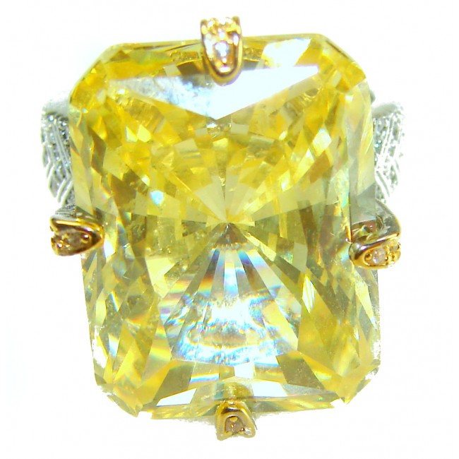 Solid 35.8 carat Genuine Yellow Sapphire 2 tones .925 Sterling Silver handcrafted ring size 7 adjustable - photo 4