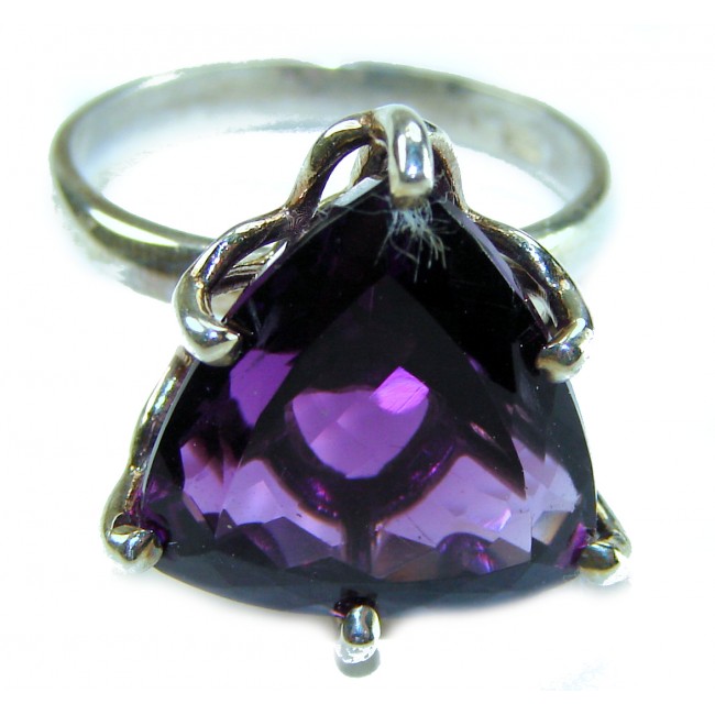 Odyssey 14.5 carat natural trillion cut Purple Amethyst .925 Sterling Silver Handcrafted Ring size 8 1/4