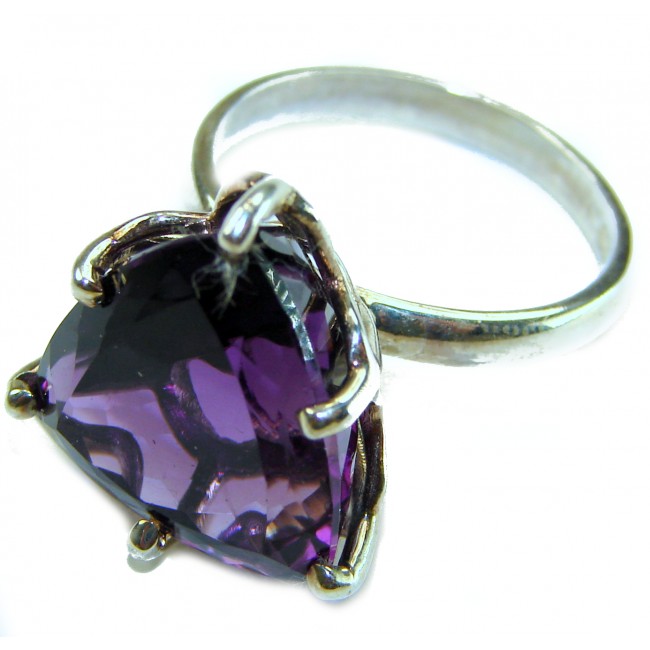 Odyssey 14.5 carat natural trillion cut Purple Amethyst .925 Sterling Silver Handcrafted Ring size 8 1/4