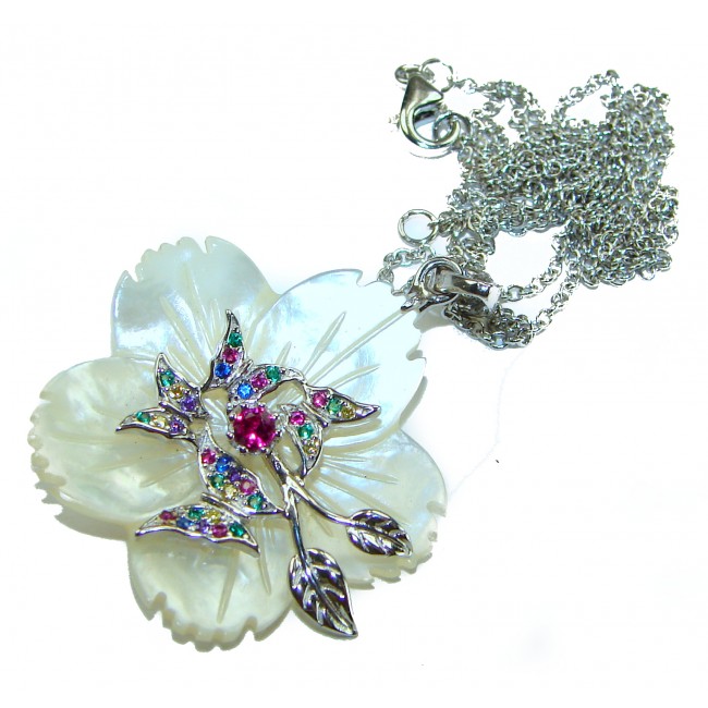 Precious White Flowers Blister Pearl .925 Sterling Silver Necklace - photo 2