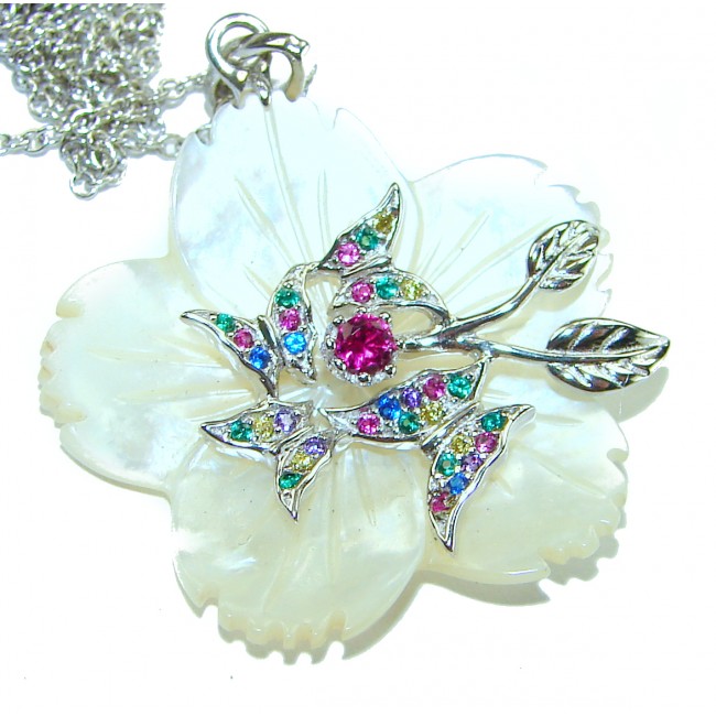 Precious White Flowers Blister Pearl .925 Sterling Silver Necklace - photo 1