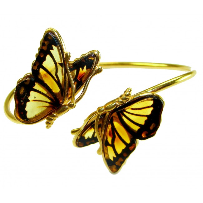 Golden Butterfly Genuine carved Baltic Amber .925 Sterling Silver dipped in 18K Gold handamde Bracelet - photo 3