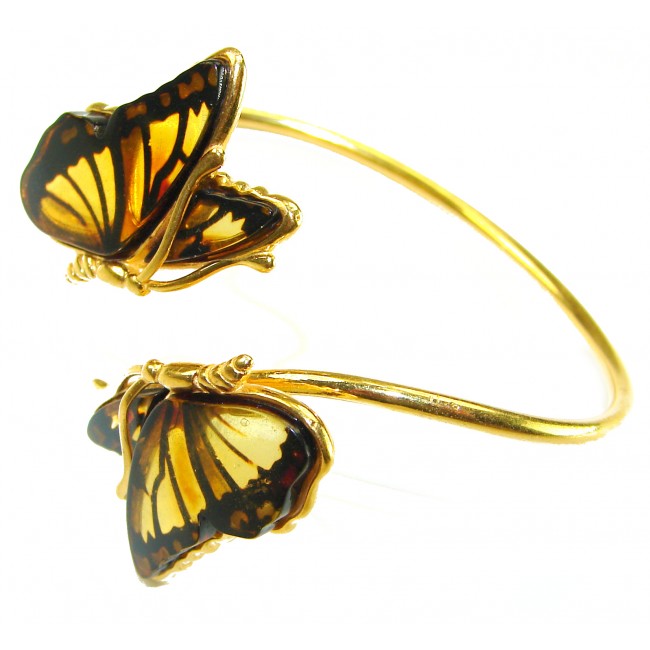 Golden Butterfly Genuine carved Baltic Amber .925 Sterling Silver dipped in 18K Gold handamde Bracelet - photo 2