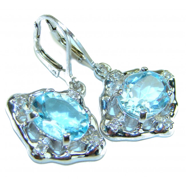 Memories 10.5 carat Swiss Blue Topaz .925 Sterling Silver Handcrafted Earrings - photo 3