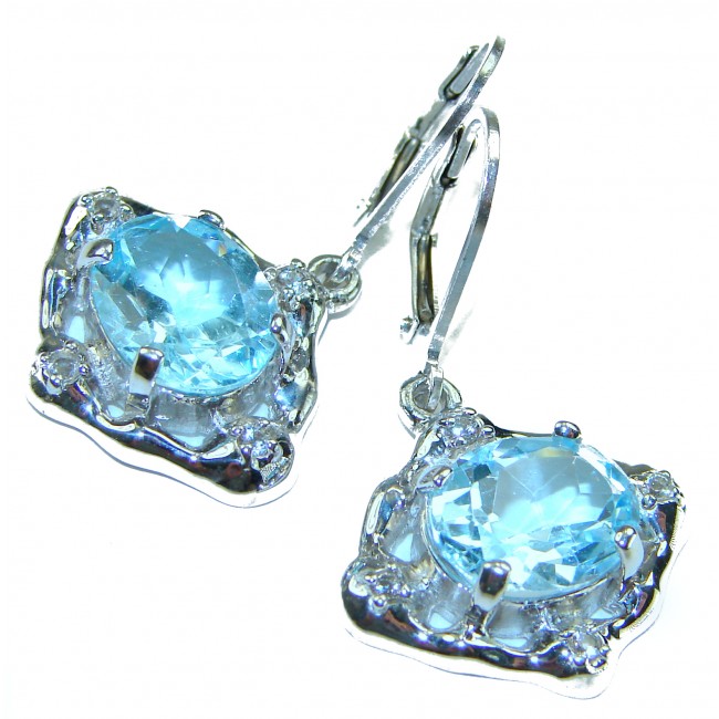 Memories 10.5 carat Swiss Blue Topaz .925 Sterling Silver Handcrafted Earrings - photo 2