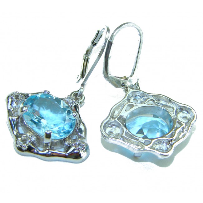 Memories 10.5 carat Swiss Blue Topaz .925 Sterling Silver Handcrafted Earrings - photo 1