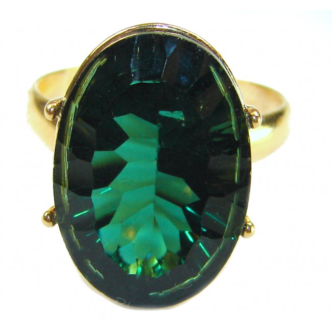 Exotic Beauty oval cut 17.5 carat Helenite .925 Sterling Silver dipped in Real Gold handmade Ring s. 9