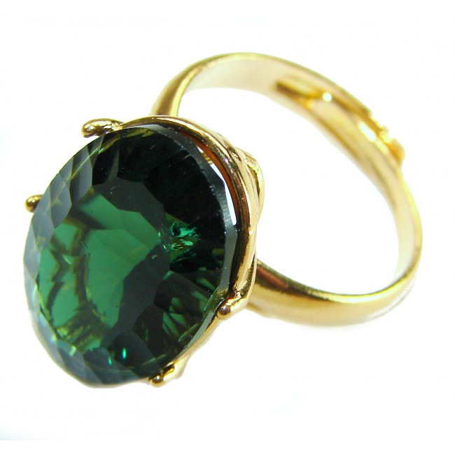 Exotic Beauty oval cut 17.5 carat Helenite .925 Sterling Silver dipped in Real Gold handmade Ring s. 9