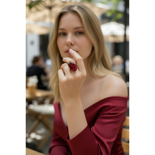 Carmen Natural 28.4 carat Ruby .925 Sterling Silver dipped in 22K Gold handmade Large Statement Ring size 6