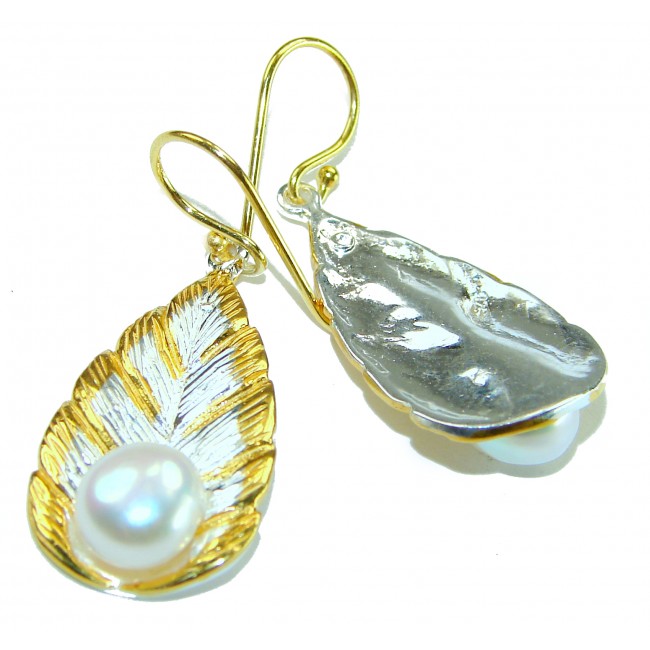 Classy Design - Genuine Pearl 14K Gold over .925 Sterling Silver handcrafted Statement Earrings - photo 1