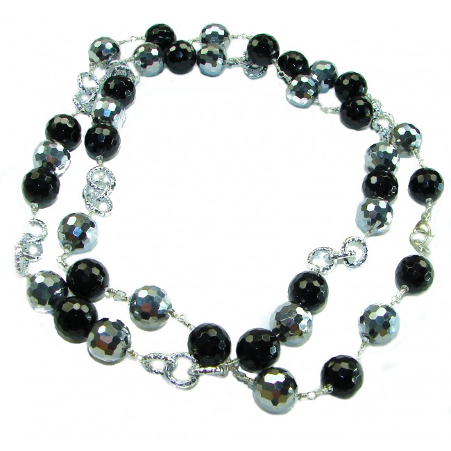 34 inches authentic Onyx 14K Gold over .925 Sterling Silver handmade Station Necklace