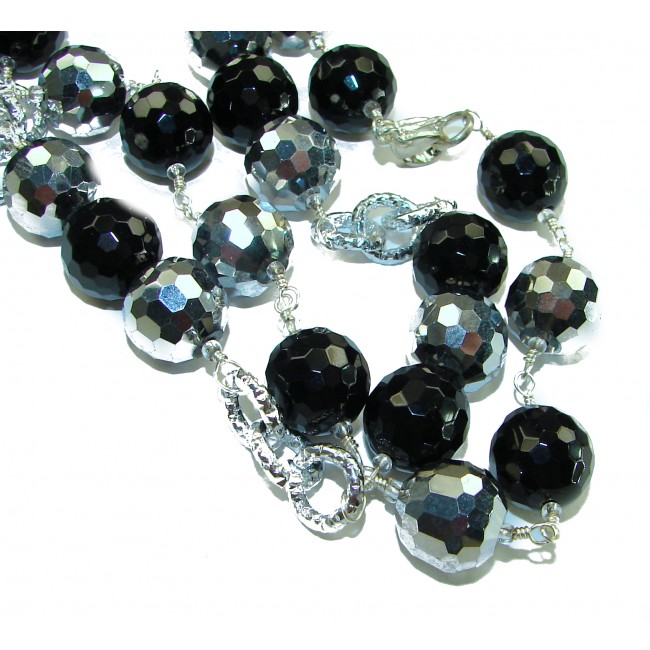 34 inches authentic Onyx 14K Gold over .925 Sterling Silver handmade Station Necklace