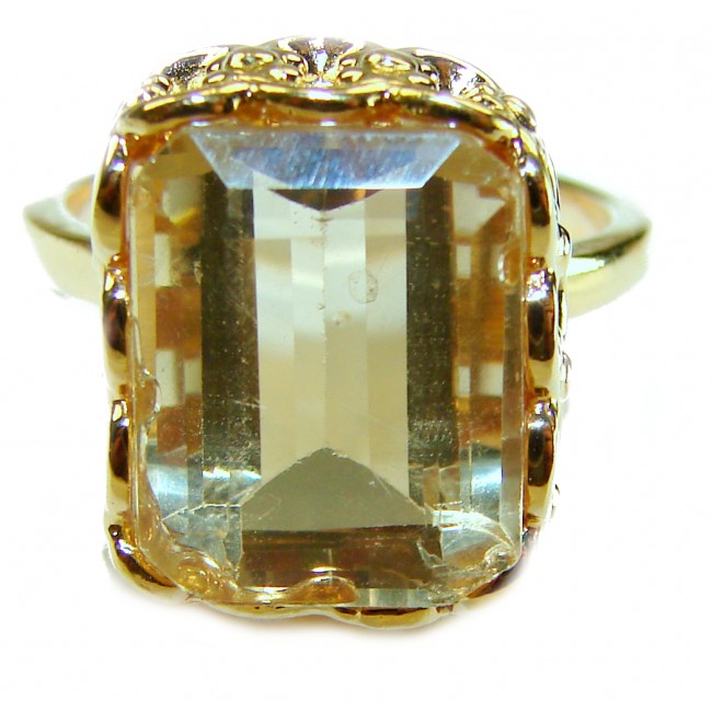20.8 carat Genuine Lemon Quartz 14K Gold over .925 Sterling Silver handcrafted ring size 9 1/4 - photo 2