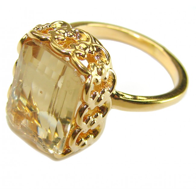 20.8 carat Genuine Lemon Quartz 14K Gold over .925 Sterling Silver handcrafted ring size 9 1/4 - photo 1