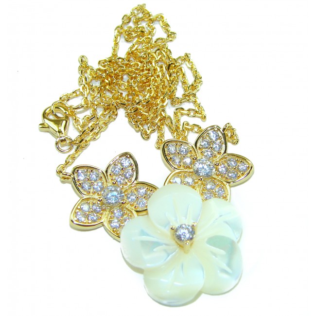 Precious natural creamy Blister Pearl 2.2 carat Whiet Sapphire 14K Gold over .925 Sterling Silver Necklace - photo 3