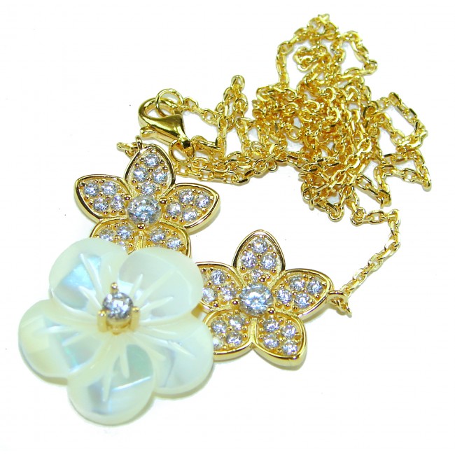 Precious natural creamy Blister Pearl 2.2 carat Whiet Sapphire 14K Gold over .925 Sterling Silver Necklace - photo 2