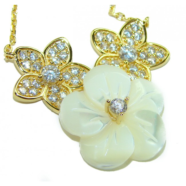 Precious natural creamy Blister Pearl 2.2 carat Whiet Sapphire 14K Gold over .925 Sterling Silver Necklace - photo 1