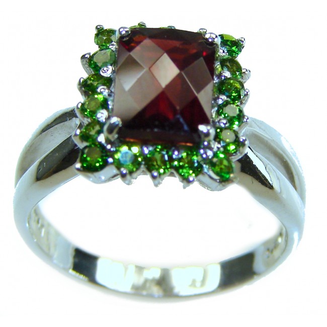 Emma 7.5 carat emerald cut Mozambique Ruby .925 Sterling Silver handcrafted ring; s. 9 - Emerald cut Mozambique ruby ring, top view, .925 sterling silver.