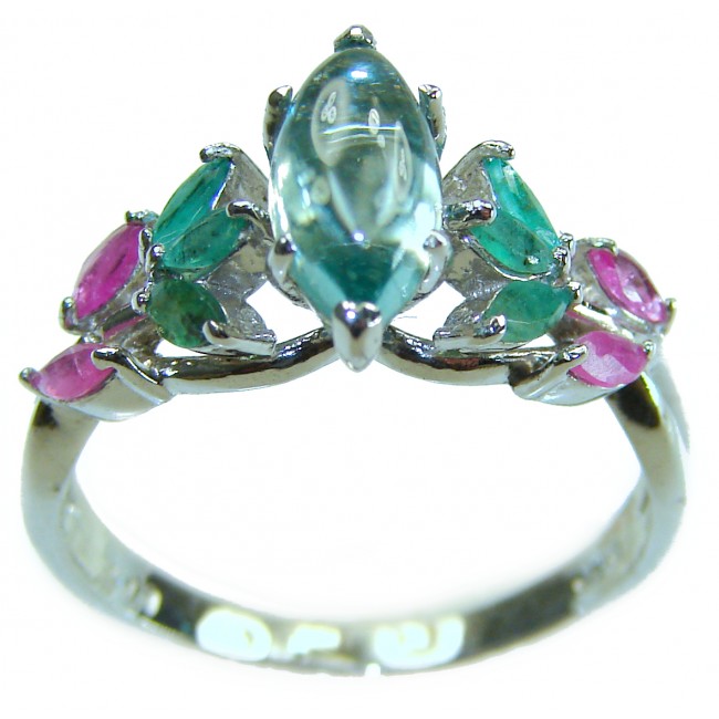 Emily 6.8 carat Swiss Aquamarine Emerald .925 Sterling Silver handmade Statement Ring size 9