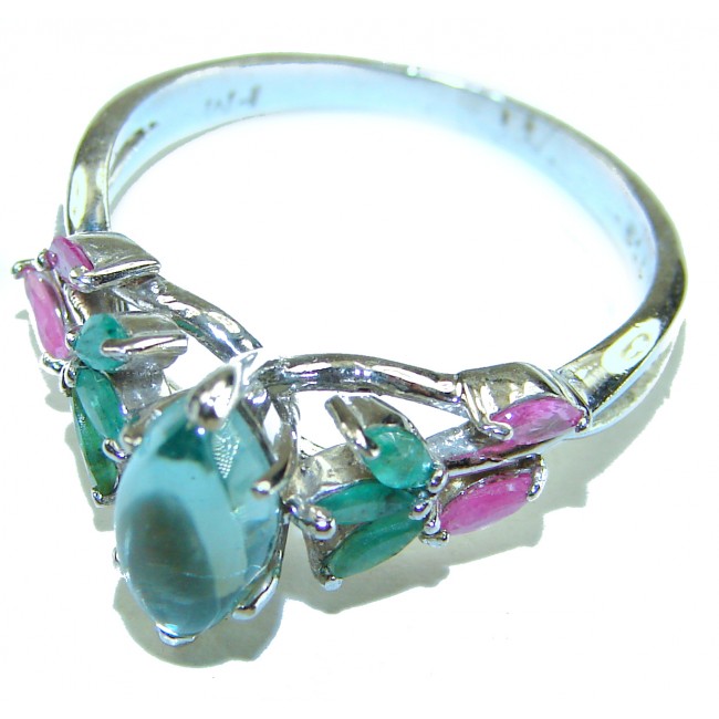 Emily 6.8 carat Swiss Aquamarine Emerald .925 Sterling Silver handmade Statement Ring size 9