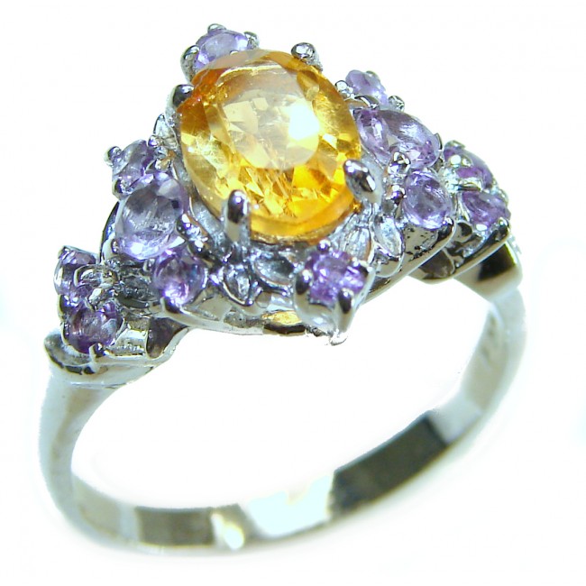 Golden Treasure 4.5 carat Citrine Amethyst .925 Sterling Silver Handcrafted Ring size 7