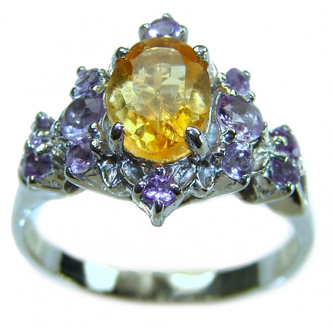 Golden Treasure 4.5 carat Citrine Amethyst .925 Sterling Silver Handcrafted Ring size 7