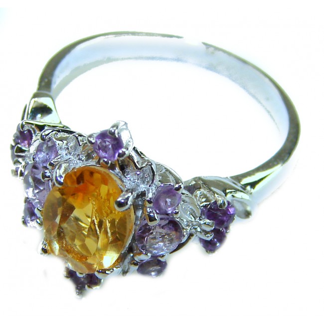 Golden Treasure 4.5 carat Citrine Amethyst .925 Sterling Silver Handcrafted Ring size 7
