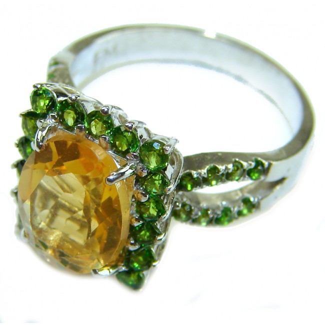 Casablanca 6.5 carat Citrine Emerald .925 Sterling Silver Handcrafted Ring size 6