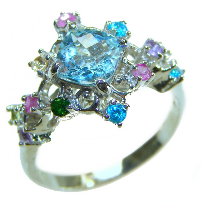 Stella 4.8 carat Swiss Aquamarine .925 Sterling Silver handmade Statement Ring size 7