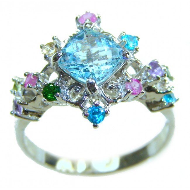 Stella 4.8 carat Swiss Aquamarine .925 Sterling Silver handmade Statement Ring size 7